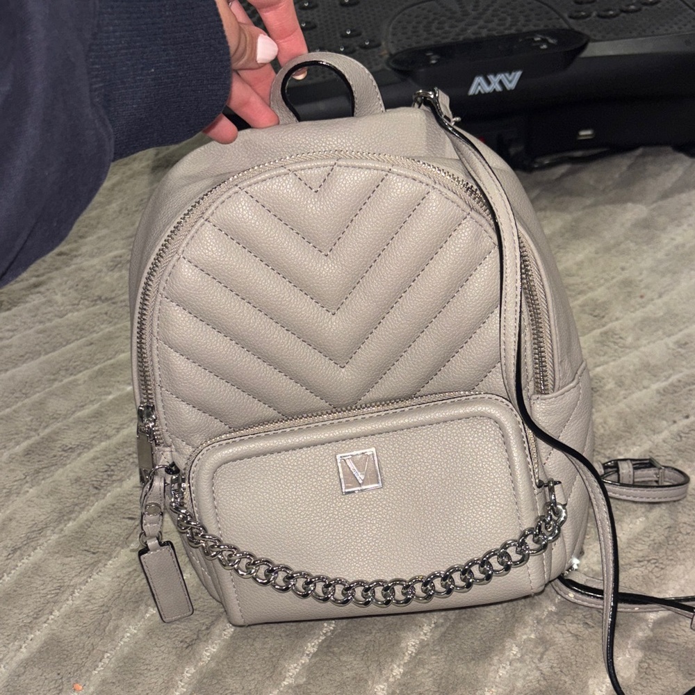 Victoria's Secret Quilted Mini Backpack in Light Gray/Taupe